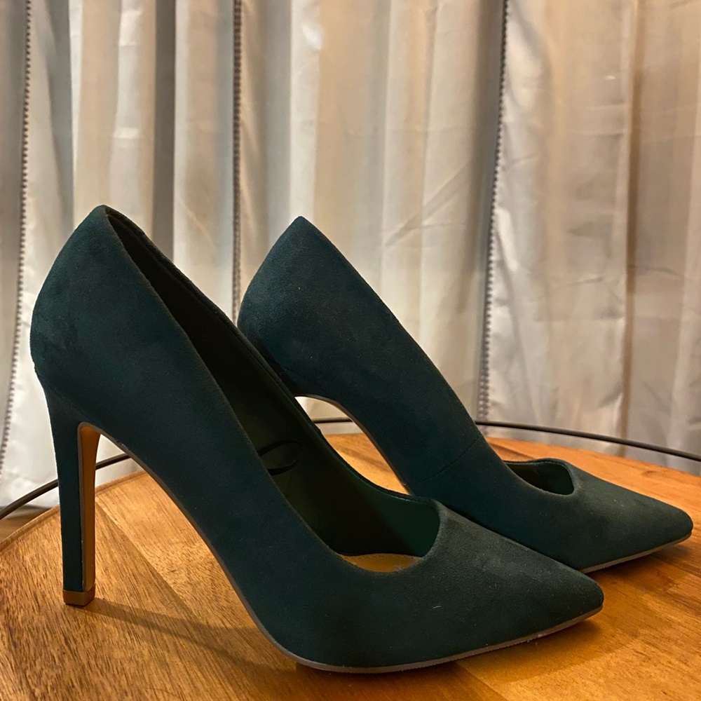 Forrest Green Faux Suede Pointed Toe Stiletto Heels